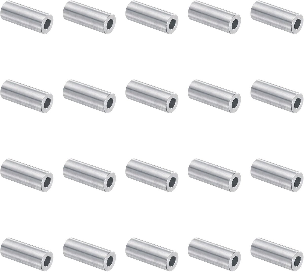 20 stuks aluminium afstandhouders met 5 mm gat x buitendiameter 10 mm x lengte 25 mm, schroefafscheider met glad oppervlak, bouten en stangen M5