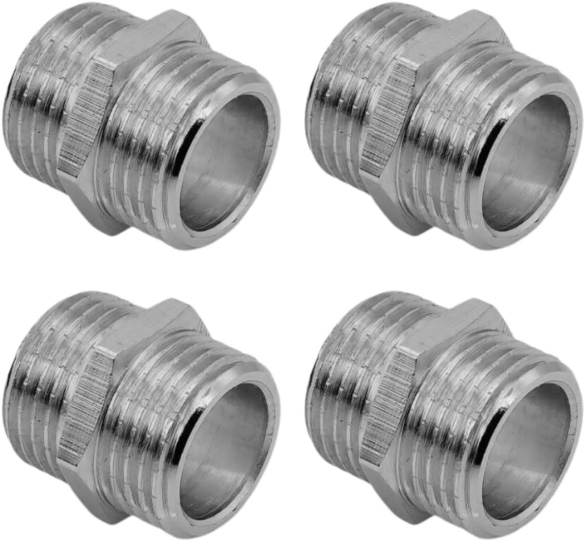 | Dubbele nippel messing vernikkeld en verchroomd met binnendraad in verschillende maten, Stuk:, 4, Grootte: 1/2" x 1/2"