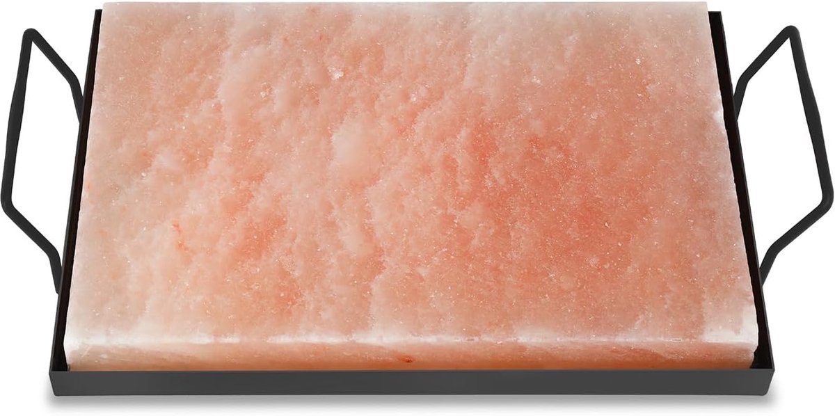 1 x zoutsteen voor het grillen XXL, 20 x 30 x 3 cm, zoutgrillstenen met ijzeren plaat, herbruikbare zoutgrillsteen, origineel kristalzout, zoutplaat voor het grillen voor BBQ
