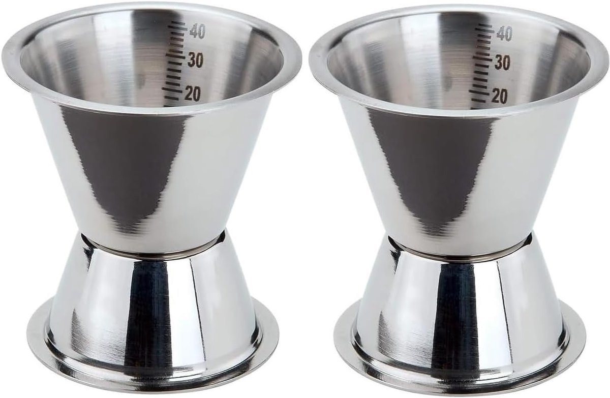 Bar- en cocktailmeter, meerdere maatverdelingen, 20/40 ml, alcoholdoseerder jigger, gegradueerd, 10/20/30/40 ml, barmateriaal, restaurant, barmanaccessoire, mixologie