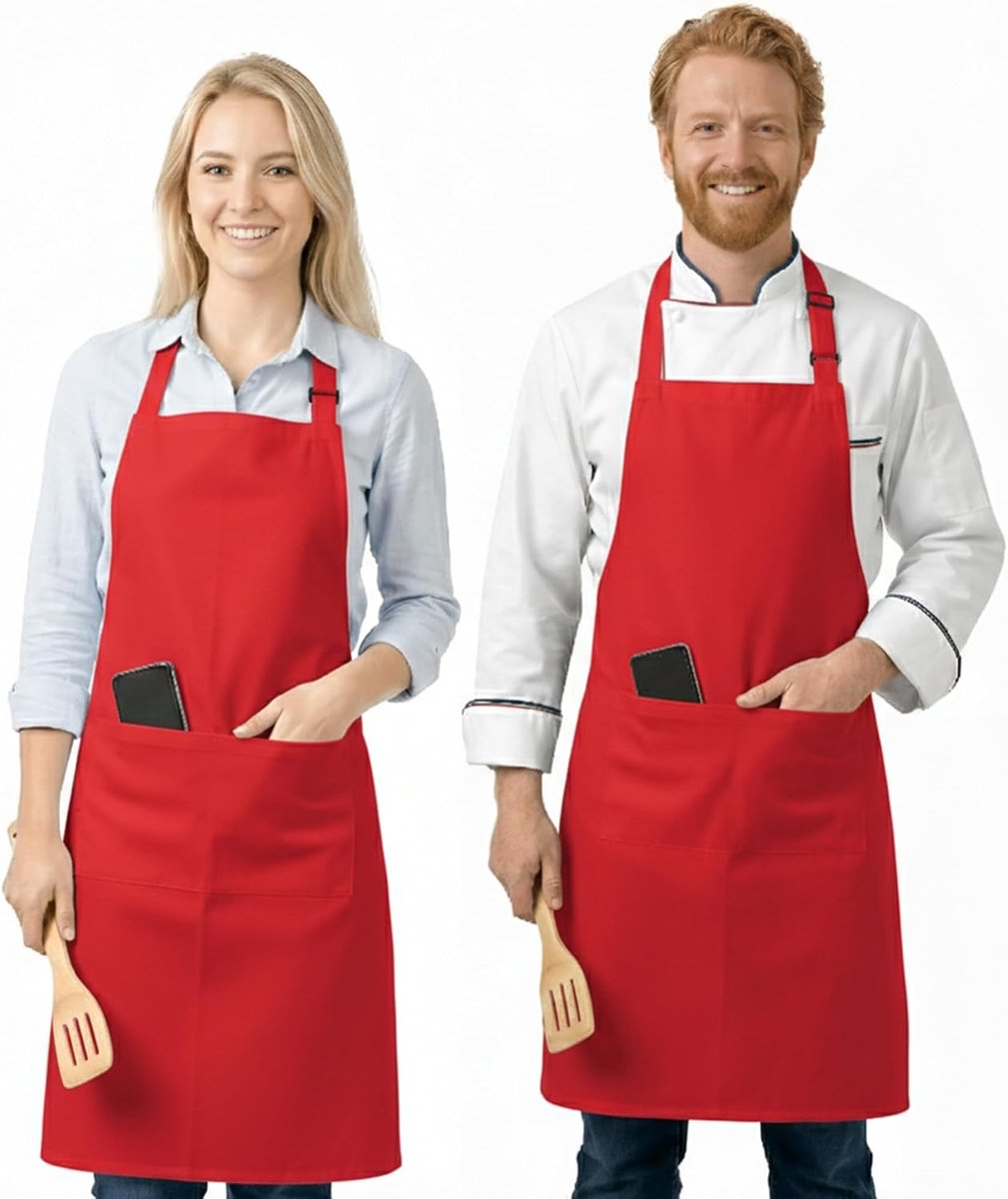 Verstelbare slabbetjes, uniseks, stijlvolle kokschorten met dubbele zakken, ideaal voor koken, tuinieren en barbecueschorten, Pack of 2