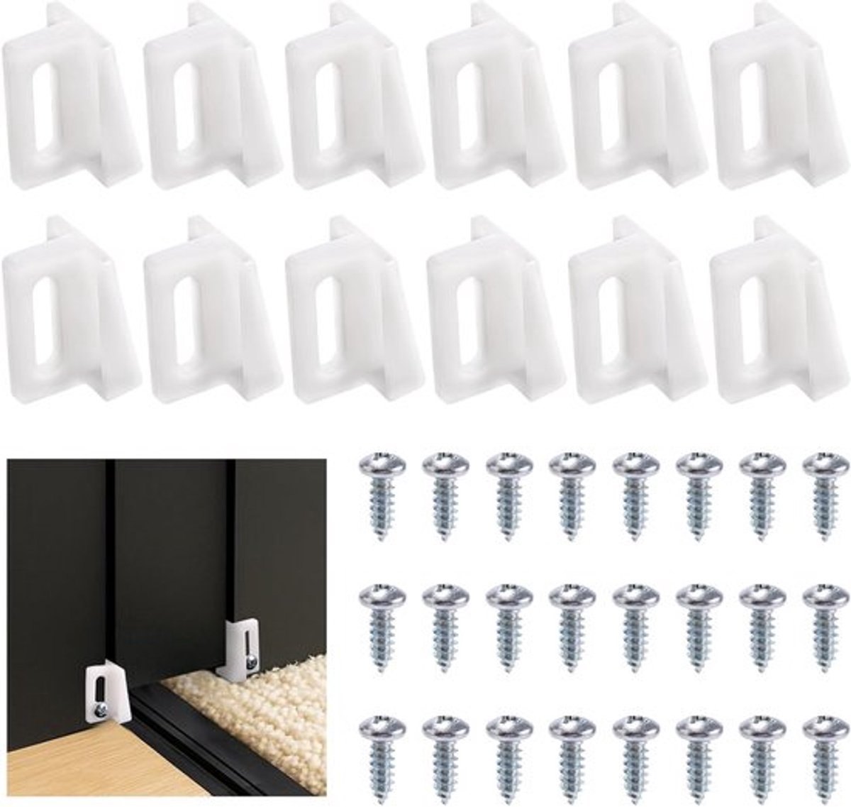 12 Stuks Sliding Door Guides - Plastic Deurgidsen voor Schuifdeuren met Schroeven en Montage 2.8 cm