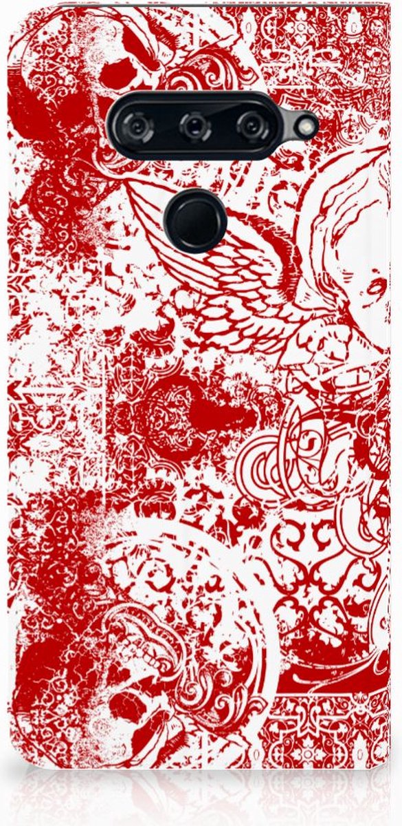 Mobiel BookCase LG V40 Thinq Angel Skull Rood