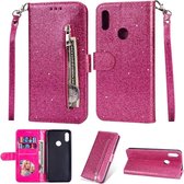 LuxeBass Hoesje geschikt voor Samsung Galaxy A20e Glitter Bookcase hoesje - Roze Portemonnee met Rits - telefoonhoes - gsm hoes - telefoonhoesjes