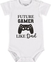 Baby Rompertje met tekst 'Future gamer, like daddy' |Korte mouw l | wit zwart | maat 50/56 | cadeau | Kraamcadeau | Kraamkado