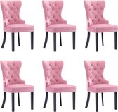 Decoways - Eetkamerstoelen 6 stuks fluweel roze