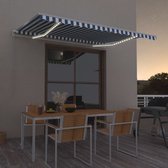 Decoways - Luifel handmatig uittrekbaar met LED 400x350 cm blauw en wit