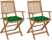 Decoways - Tuinstoelen 2 stuks inklapbaar met kussens massief acaciahout