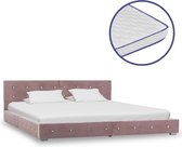 Decoways - Bed met traagschuim matras fluweel roze 180x200 cm