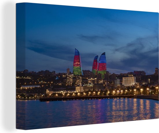 Peinture sur Toile Tours Flame Colorées en Azerbaïdjan - 90x60 cm - Décoration murale