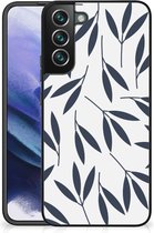 Back Case Siliconen Hoesje met Foto Samsung Galaxy S22 Pro Smartphone Hoesje met Zwarte rand Leaves Blue