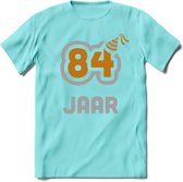 84 Jaar Feest T-Shirt | Goud - Zilver | Grappig Verjaardag Cadeau Shirt | Dames - Heren - Unisex | Tshirt Kleding Kado | - Licht Blauw - M