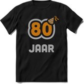 80 Jaar Feest T-Shirt | Goud - Zilver | Grappig Verjaardag Cadeau Shirt | Dames - Heren - Unisex | Tshirt Kleding Kado | - Zwart - S