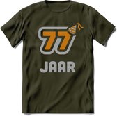 77 Jaar Feest T-Shirt | Goud - Zilver | Grappig Verjaardag Cadeau Shirt | Dames - Heren - Unisex | Tshirt Kleding Kado | - Leger Groen - XXL