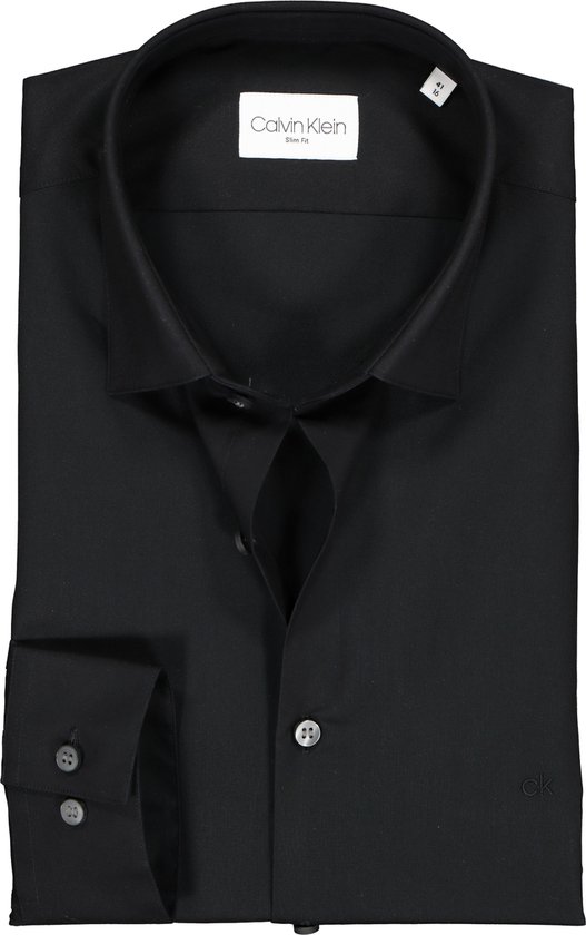 Calvin Klein slim fit overhemd - 2-ply stretch - black - Strijkvriendelijk - Boordmaat: 41