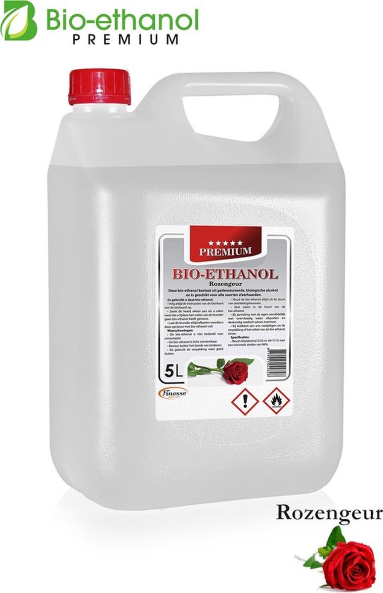 Bio- ethanol met Rozengeur-PREMIUM -bioethanol 96,6% biobrandstof -5 liter