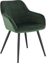 Kamyra® Velvet Eetkamerstoel - Gestoffeerd & Met Armleuning - 1 stuk - Eetkamerstoelen voor bij de Eettafel - Groen met Zwarte Poten