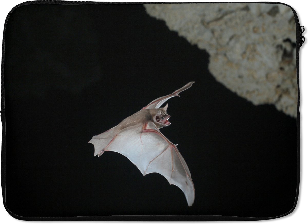 Laptophoes 14 inch - Vleermuis in grot - Laptop sleeve - Binnenmaat 33x23 cm - Zwarte achterkant