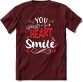 You Make My Heart Smile - Valentijn T-Shirt | Grappig Valentijnsdag Cadeautje voor Hem en Haar | Dames - Heren - Unisex | Kleding Cadeau | - Burgundy - XXL