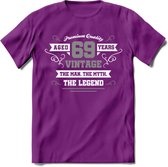 69 Jaar Legend T-Shirt | Zilver - Wit | Grappig Verjaardag en Feest Cadeau | Dames - Heren - Unisex | Kleding Kado | - Paars - S