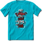 My Favorite Place Is You - Valentijn T-Shirt | Grappig Valentijnsdag Cadeautje voor Hem en Haar | Dames - Heren - Unisex | Kleding Cadeau | - Blauw - 3XL