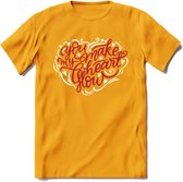 You Make My Heart Glow - Valentijn T-Shirt | Grappig Valentijnsdag Cadeautje voor Hem en Haar | Dames - Heren - Unisex | Kleding Cadeau | - Geel - XL