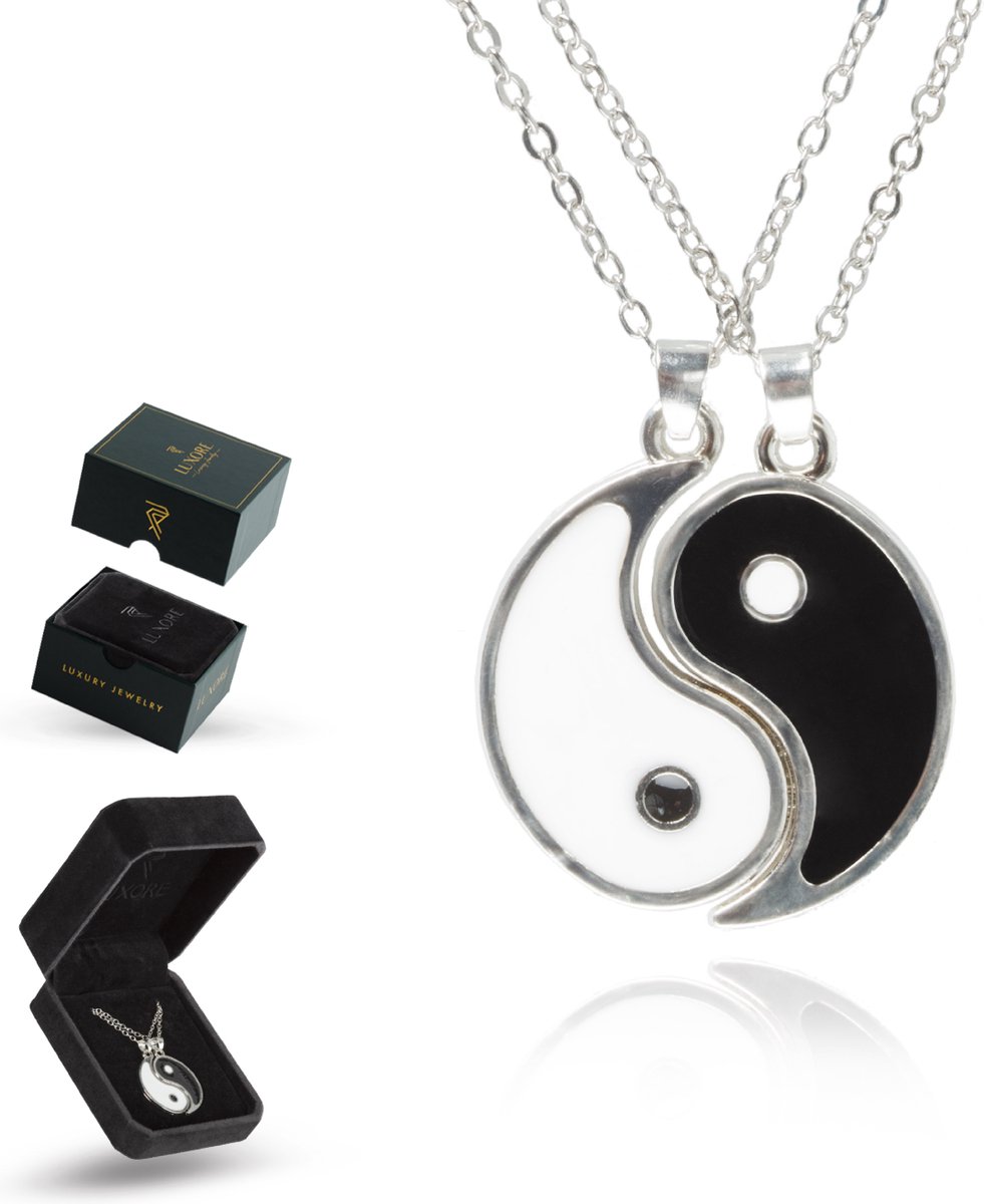 Luxore Ying Yang Ketting voor 2 – Vriendschap Moederdag Cadeau Geschenkset – Zilverkleurig, Wit & Zwart