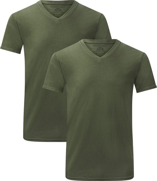 Bamboo Basics - Lot de 2 T-shirts en bambou pour hommes V-Neck Velo - Extra Long - Army - XXL