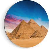 Artaza Dibond Muurcirkel Egyptische Piramides bij Zonsondergang - Ø 50 cm - Klein - Wandcirkel - Rond Schilderij - Voor Binnen en Buiten