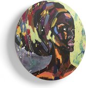 Artaza Houten Muurcirkel - Getekende Afrikaanse Vrouw - Abstract - Ø 40 cm - Klein - Multiplex Wandcirkel - Rond Schilderij