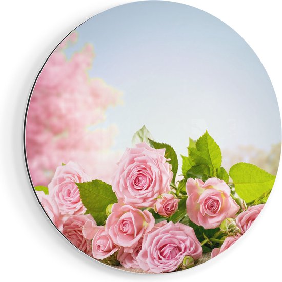 Artaza Dibond Cercle Mural Bouquet Fleurs Roses Roses - Ø 80 cm - Groot - Cercle Mural - Tableau Rond - Pour Intérieur et Extérieur