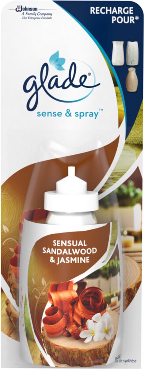 8x Glade Luchtverfrisser Sense & Spray Navul Sandalwood & Jasmine 18 ml