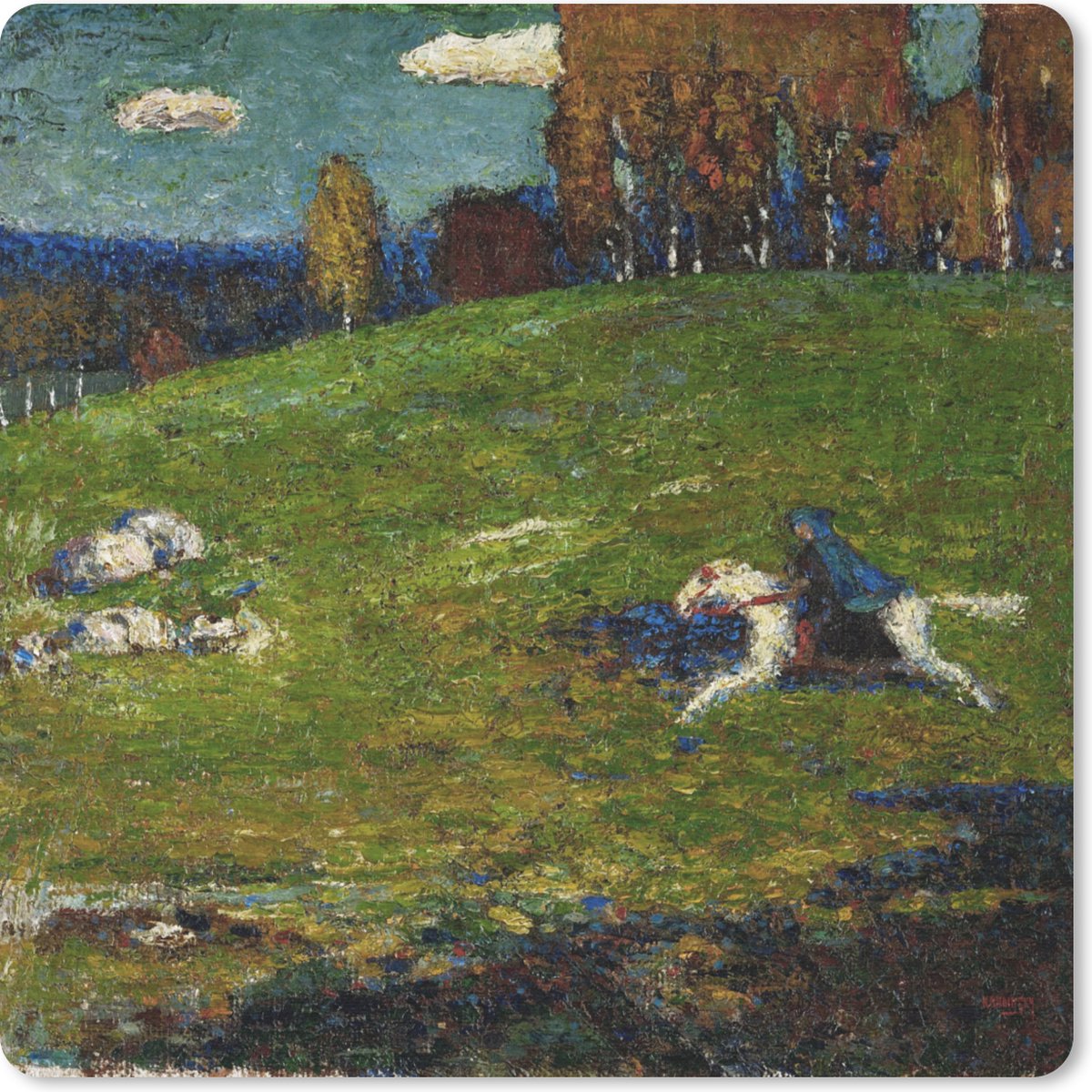 Muismat 30x30 cm - Mousepad De blauwe ruiter - schilderij van Wassily Kandinsky - Muismatten