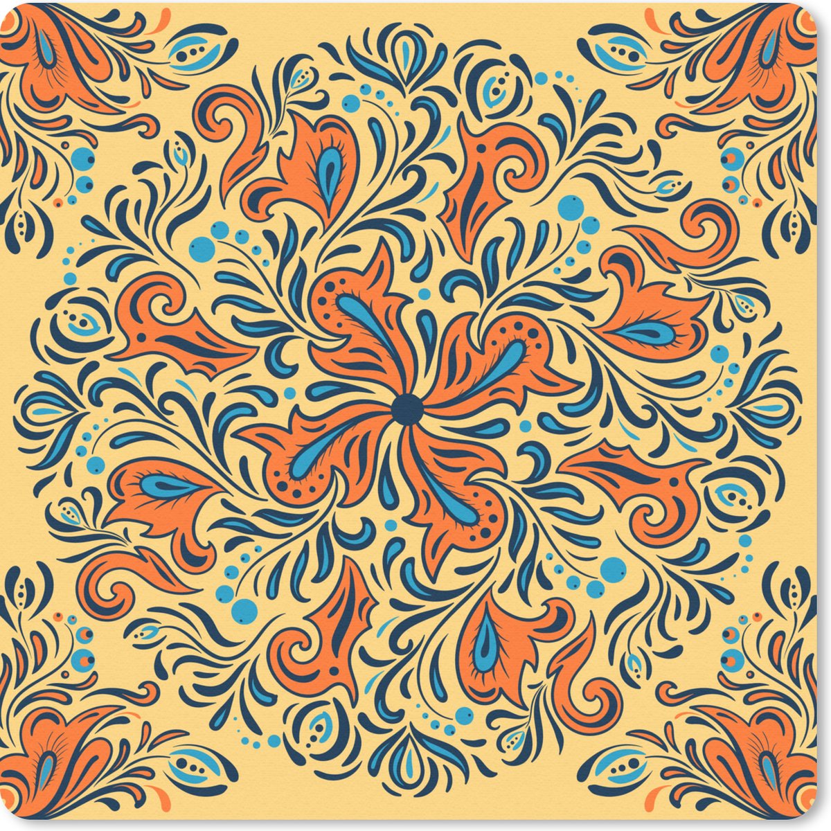 Muismat 30x30 cm - Mousepad Bloem - Bloembladeren - Oranje - Patronen - Muismatten