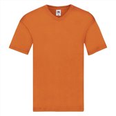 Set van 2x stuks basic V-hals t-shirt katoen oranje voor heren - Herenkleding t-shirt oranje, maat: L (EU 52)