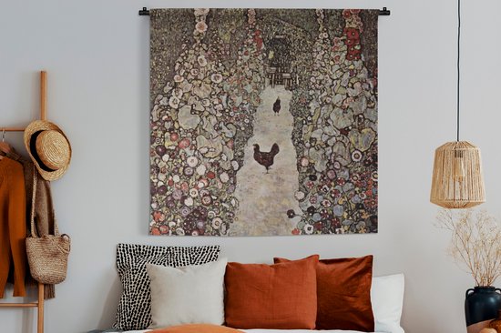 Tapisserie - Tissu mural - Allée de jardin avec des poulets - Peinture de Gustav Klimt - 150x150 cm - Tapisserie