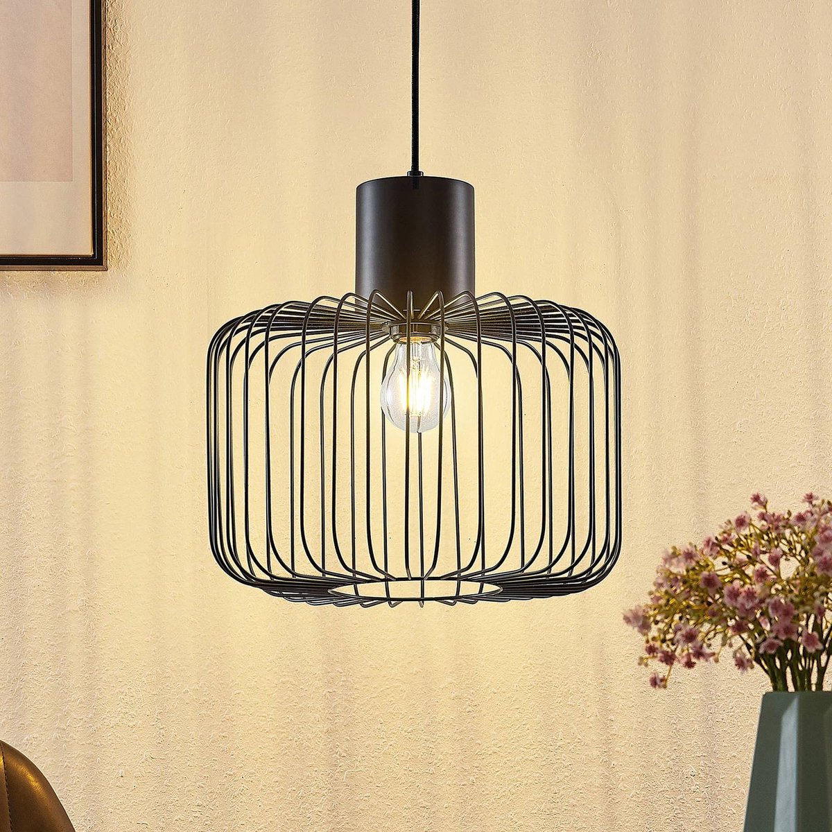 Lindby - hanglamp - 1licht - ijzer - H: 22.5 cm - E27 - mat zwart