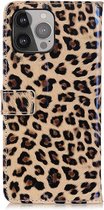 Peachy Wallet Bookcase kunstleer luipaardprint hoesje voor iPhone 13 Pro Max - bruin