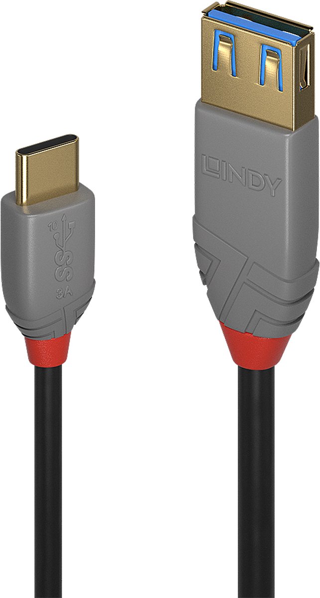 LINDY 36895 USB-kabel USB 3.2 Gen1 USB-A bus, USB-C stekker 0.15 m Zwart