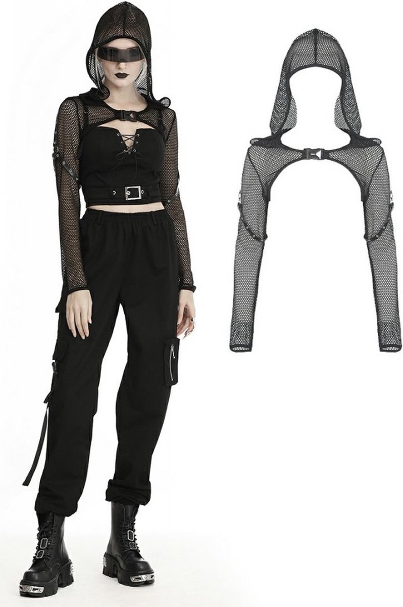 Dark in Love - Fishnet hooded Cape - L/XL - Zwart
