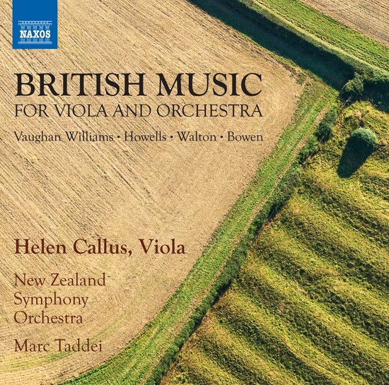 Albumhoes met de titel 'BRITISH MUSIC FOR VIOLA AND ORCHESTRA', met de naam Helen Callus, Viola en de Naxos logo.