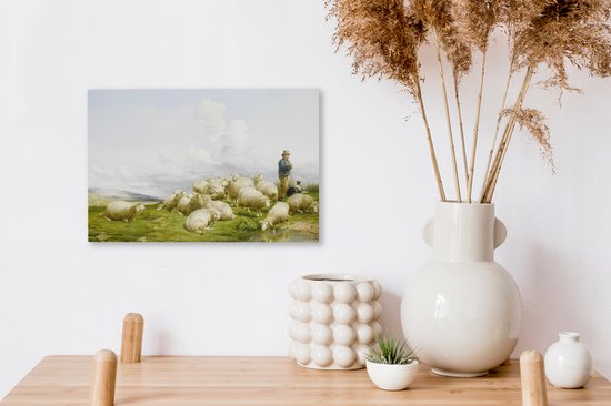 Tableau sur toile Herder avec mouton - Peinture de Thomas Sidney Cooper - 30x20 cm - Décoration murale