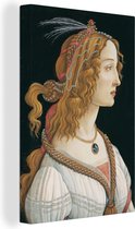 Canvas Schilderij Geïdealiseerd portret van een dame - schilderij van Sandro Botticelli - 60x90 cm - Wanddecoratie