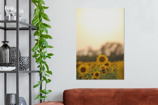 Canvas Schilderij Zonnebloemenveld in Bangladesh - 40x60 cm - Wanddecoratie