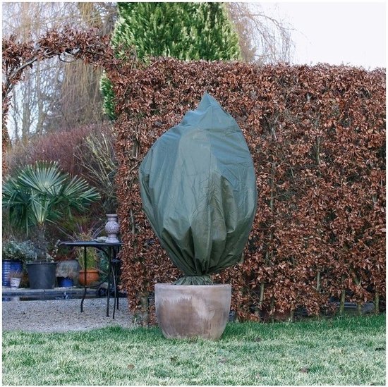 Plantenhoes tegen vorst met aantrekkoord groen H 1,5 meter x D 100 cm 50 g/m2 - Winterafdekhoes - Winterhoes voor planten - Anti-vorst beschermhoes planten - Vorstbescherming - Planthoes