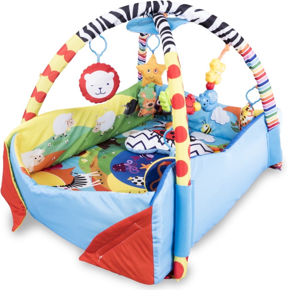 Lionelo Anika Plus 2-in-1 Babygym & Speelkleed – Met Verhoogde Randen (Boxfunctie) – Inclusief Tummy Time Kussen, Interactief Boekje & 5 Speeltjes – 115x110 cm — afbeelding 15
