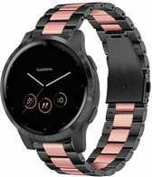 Stalen bandje schakelarmband geschikt voor Garmin Venu 2s / Garmin Vivomove 3s / Garmin Vivoactive 4s bandje staal metaal schakels - Band smartwatch metaal - Zwart / Roze