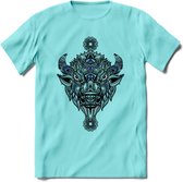 Bizon - Dieren Mandala T-Shirt | Donkerblauw | Grappig Verjaardag Zentangle Dierenkop Cadeau Shirt | Dames - Heren - Unisex | Wildlife Tshirt Kleding Kado | - Licht Blauw - XXL