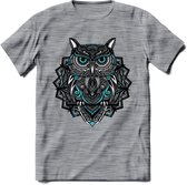 Uil - Dieren Mandala T-Shirt | Lichtblauw | Grappig Verjaardag Zentangle Dierenkop Cadeau Shirt | Dames - Heren - Unisex | Wildlife Tshirt Kleding Kado | - Donker Grijs - Gemaleerd