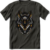 Vos - Dieren Mandala T-Shirt | Geel | Grappig Verjaardag Zentangle Dierenkop Cadeau Shirt | Dames - Heren - Unisex | Wildlife Tshirt Kleding Kado | - Donker Grijs - XL